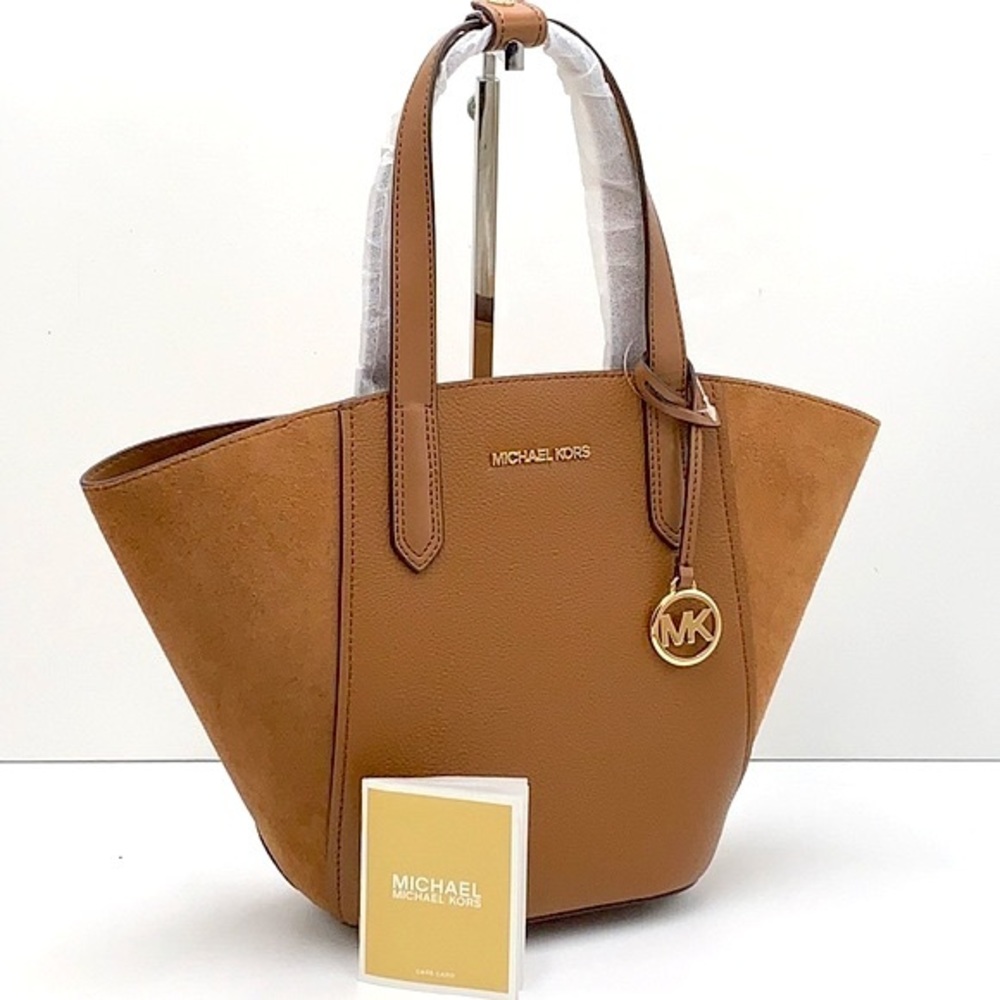 MICHAEL KORS PORTIA SMALL TOTE LUGGAGE COLOR Pebbled leather/ suede - Picture 1 of 15